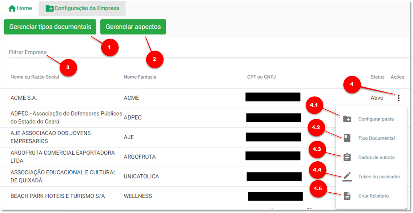 Configuração da empresa